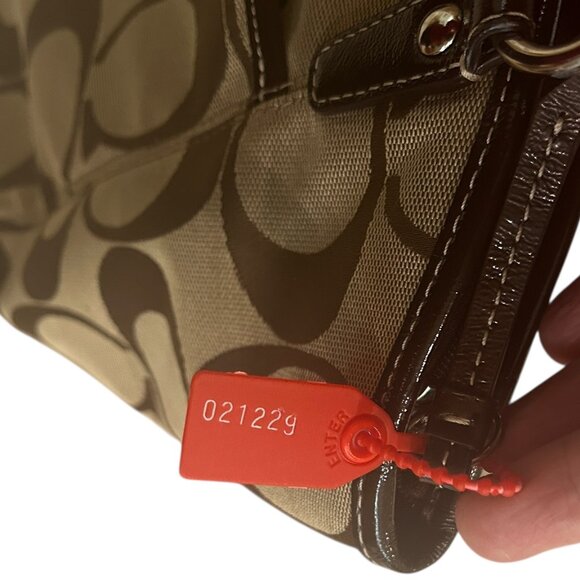 Coach Khaki Brown‎ Signature Turnlock Pocket Bag F14659 Authentic Large Tote - Picture 6 of 9